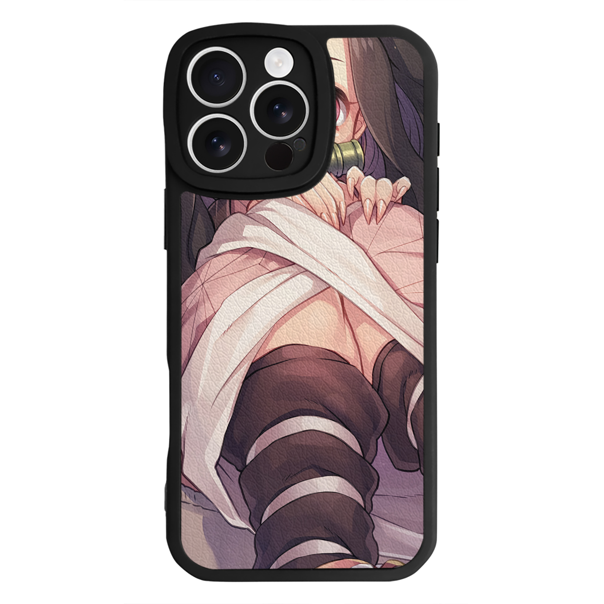 （画像用） 鬼滅の刃（きめつのやいば）竈門 禰󠄀豆子／かまど ねずこ Kamado Nezuko 【iPhone 16シリーズ対応】シリコンスマホケース（レザー調） 材質：シリコン